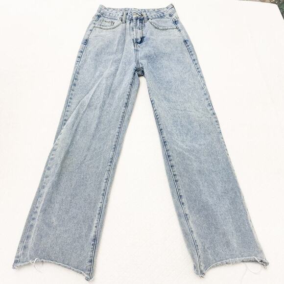 Princess Polly Light Wash Denim Mom Jeans Raw Hem Size 0 - Picture 2 of 8